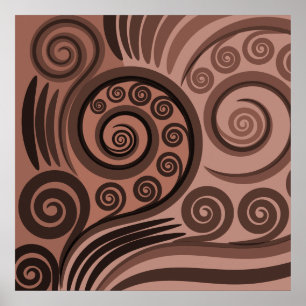 Póster Earthy Brown Fern Frond Curls Poster