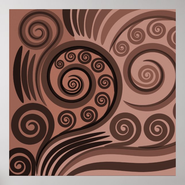 Póster Earthy Brown Fern Frond Curls Poster (Frente)