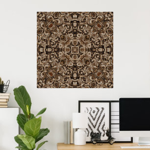Póster Earthy Brown Swirl Mandala con efecto Woodgrain