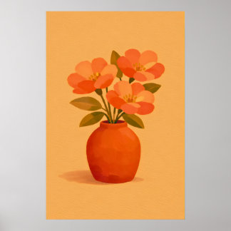 Póster Earthy Terracotta Flower Vase Modern Gouache