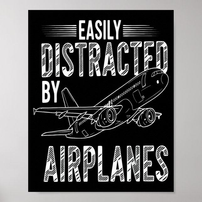 Póster Easily Distracted By Airplanes Funny Plane Lovers  (Frente)