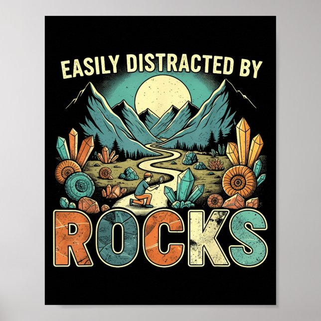 Póster Easily Distracted By Rocks Geology Geologist Colle (Frente)