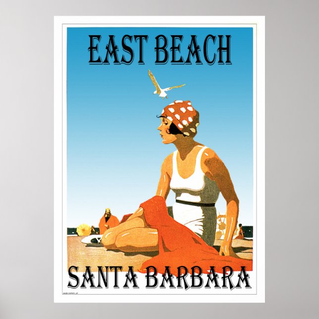 Póster East Beach Santa Barbara, California Retro Beach 1 (Frente)