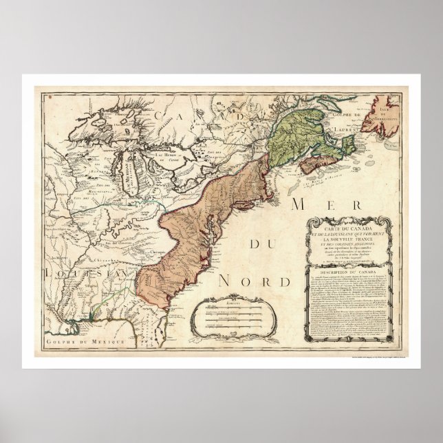 Póster East Coast & Canada Map 1756 (Frente)