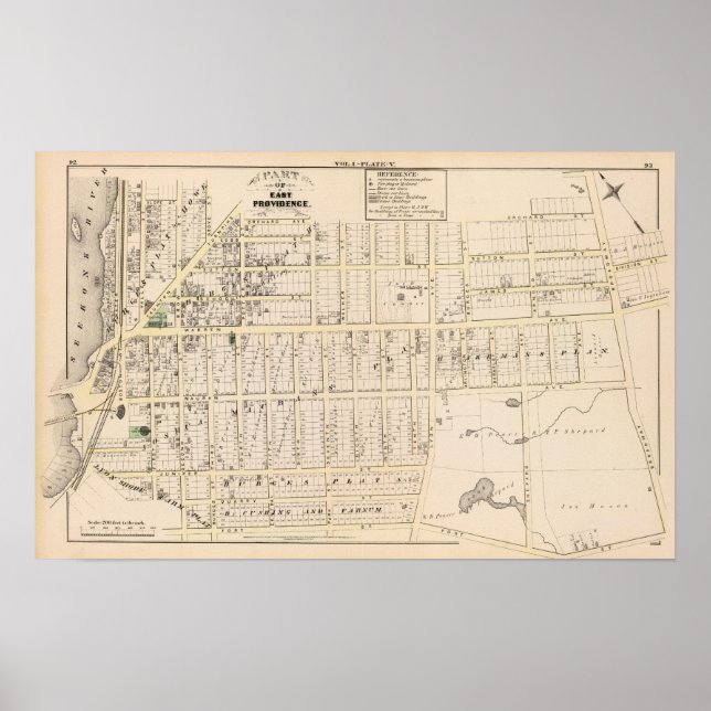 Póster East Providence Rhode Island Map (Frente)