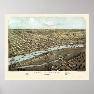Póster East Saginaw, Mapa Panorámico de MI - 1867