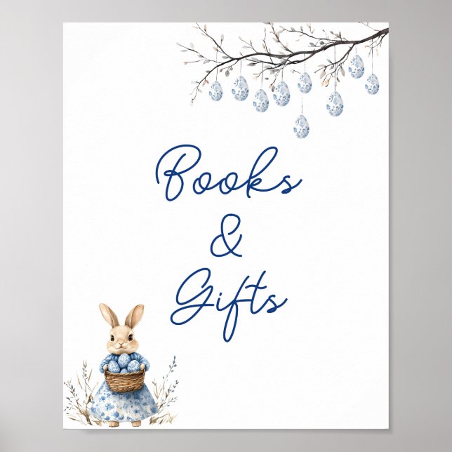 Póster Easter Bunny Chinoiserie Baby Shower Books & Gifts (Frente)