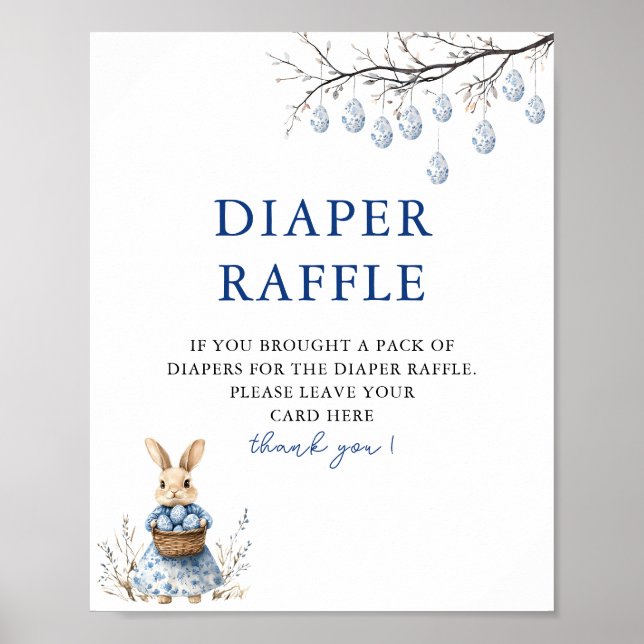 Póster Easter Bunny Chinoiserie Baby Shower Diaper Raffle (Frente)