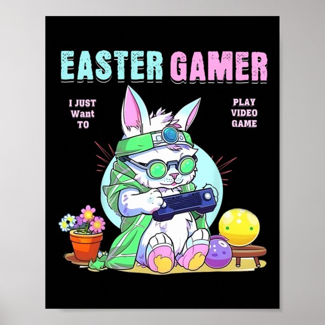 Póster Easter Bunny Funny Gamer Video Game Boys Chicas (Frente)