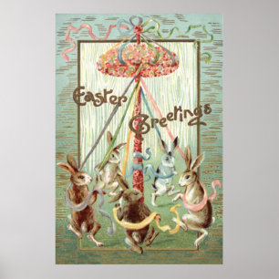 Póster Easter Bunny Maypole Dance Ribbon