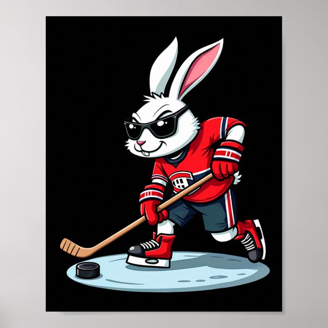 Póster Easter Bunny Playing Hockey  (Frente)