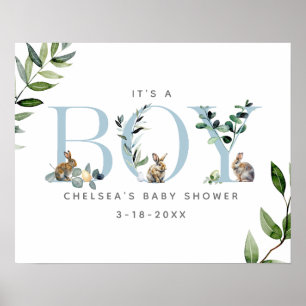 Póster Easter Bunny Rabbit Boy Baby Shower Welcome Poster