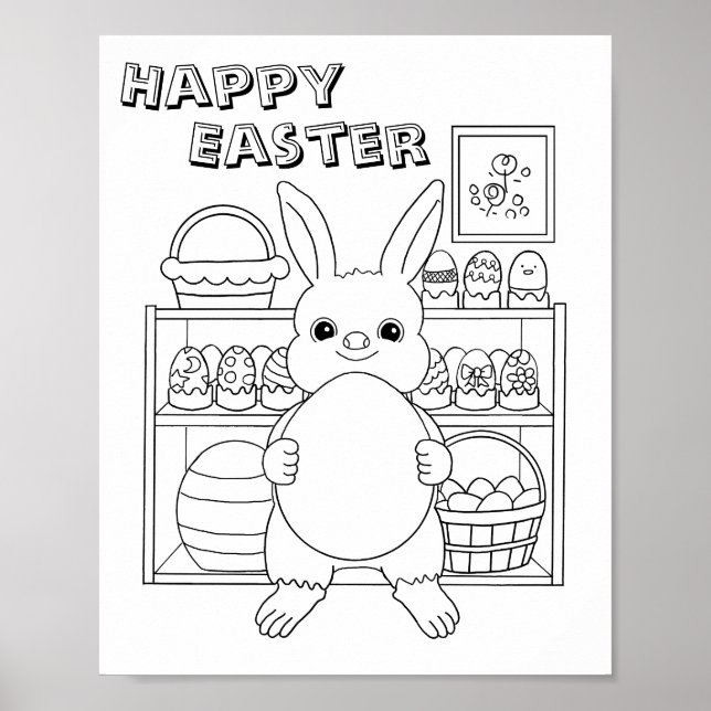 Póster Easter Bunny Rabbit Egg Kids Coloring Page Poster (Frente)