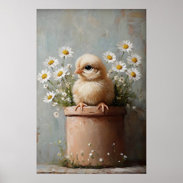 Póster Easter Chicken Flower Pot Print, Rustic (Frente)