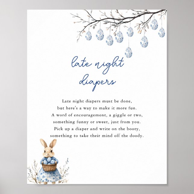 Póster Easter Chinoiserie Baby Shower Late Night Diapers (Frente)