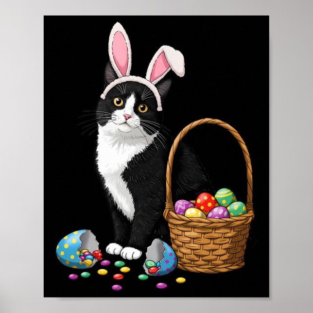 Póster Easter Day Cat Bunny Ears Eggs Gráficos Hombres Mu (Frente)