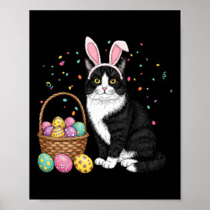 Póster Easter Day Cat Bunny Ears Eggs Gráficos Hombres Mu