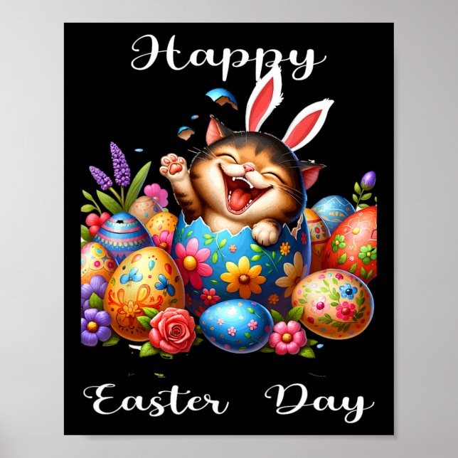 Póster Easter Day Cat Bunny Ears Eggys Para Hombres Mujer (Frente)