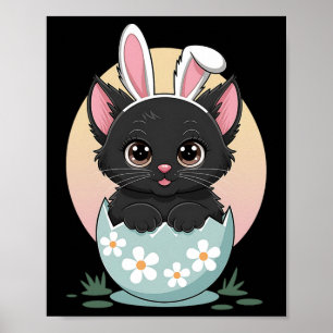 Póster Easter Day Cat Bunny Ears Eggys Para Hombres Mujer
