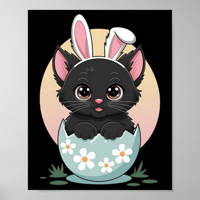 Póster Easter Day Cat Bunny Ears Eggys Para Hombres Mujer (Frente)
