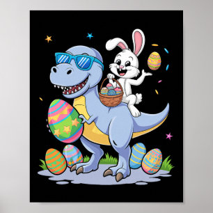 Póster Easter Dinosaur T-rex Y Bunny Holding Colorful E