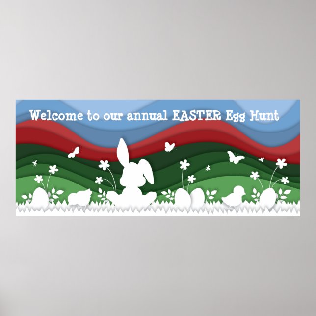 Póster Easter egg hunt sign, cute animals banner (Frente)