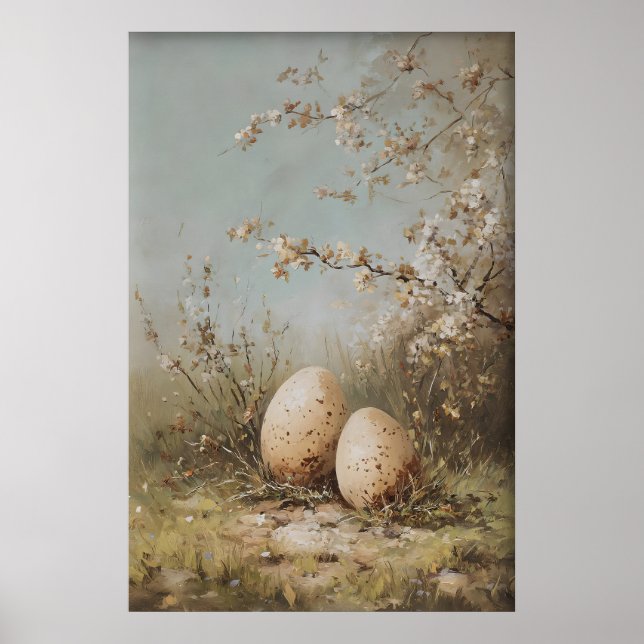 Póster Easter Eggs Wildflowers Print, Antique Spring (Frente)