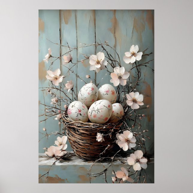 Póster Easter Flower Basket, Spring Print, Vintage Easter (Frente)