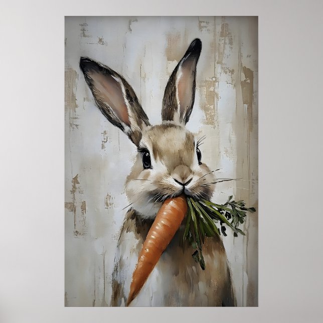 Póster Easter Rabbit Carrot Print, Spring Bunny (Frente)