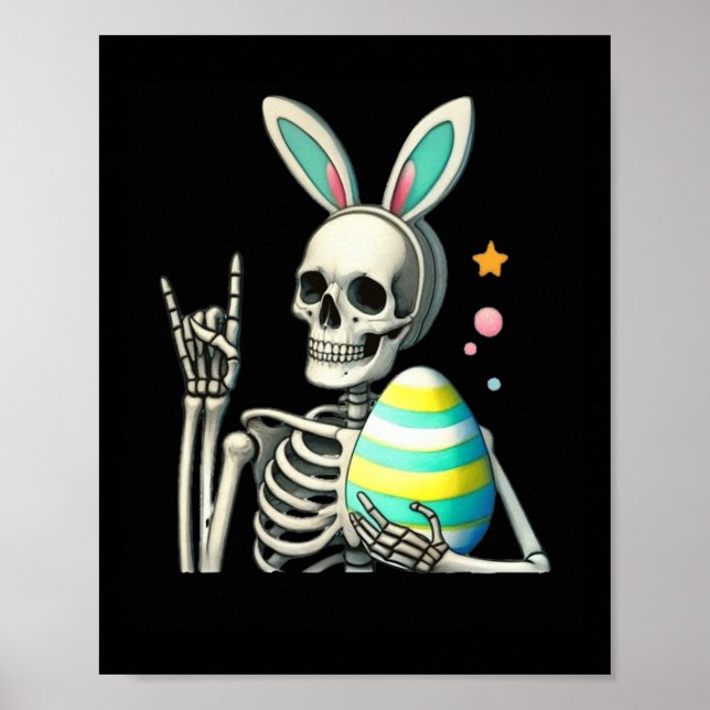 Póster Easter Skeleton Bunny Rock Hand Rocker Niños M (Frente)