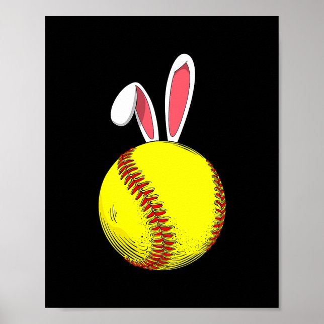 Póster Easter Softball Bunny Rabbit Ears For Mom Kids (Frente)