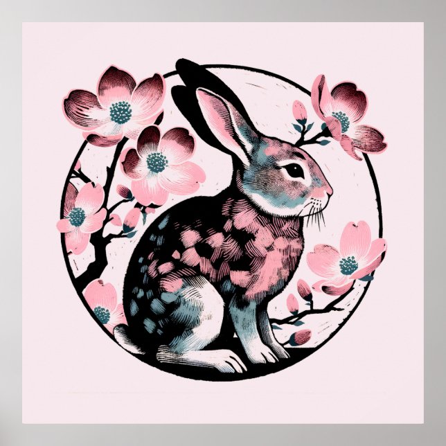 Póster Easter Spring Bunny Rabbit Dogwood (Frente)