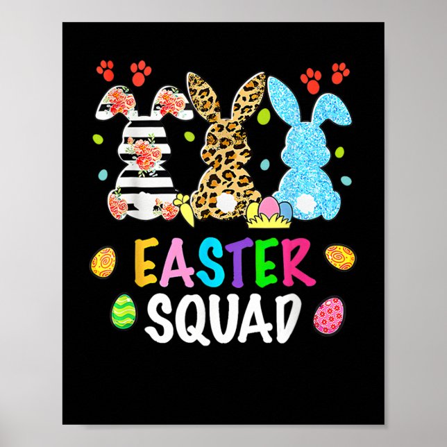 Póster Easter Squad Leopard Feliz Día de Pascua Conejo Co (Frente)