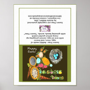 Póster Easter Time Bunny Egg Vine Watch Happy Easter Card