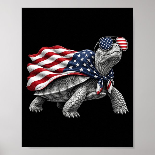 Póster Eastern Box Turtle 4th Of July Aamerican Flag (Frente)