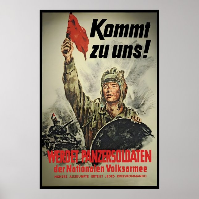 Póster Eastern German Propaganda Poster Come to us! Tank (Frente)