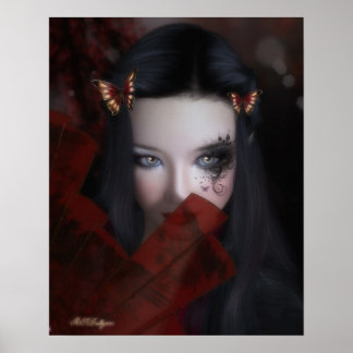 Póster Eastern inspired portrait of girl with fan poster