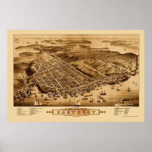 Póster Eastport, Mapa Panorámico ME - 1879