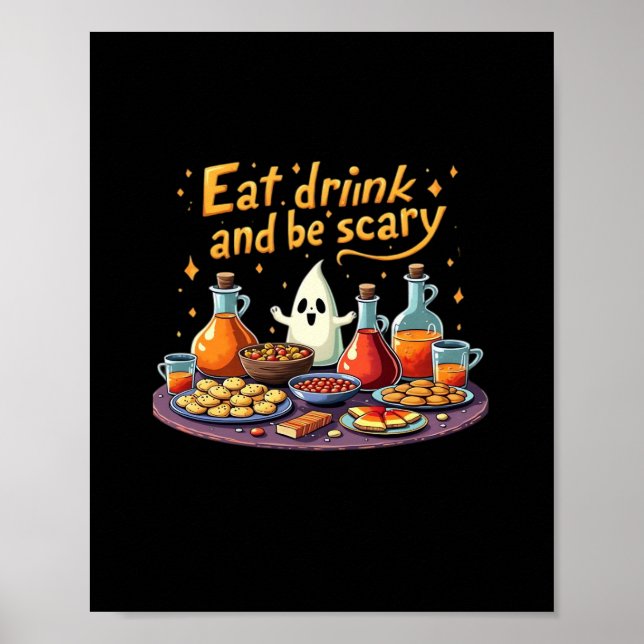 Póster Eat Drink And Be Scary Halloween Spooky Fun For Ha (Frente)