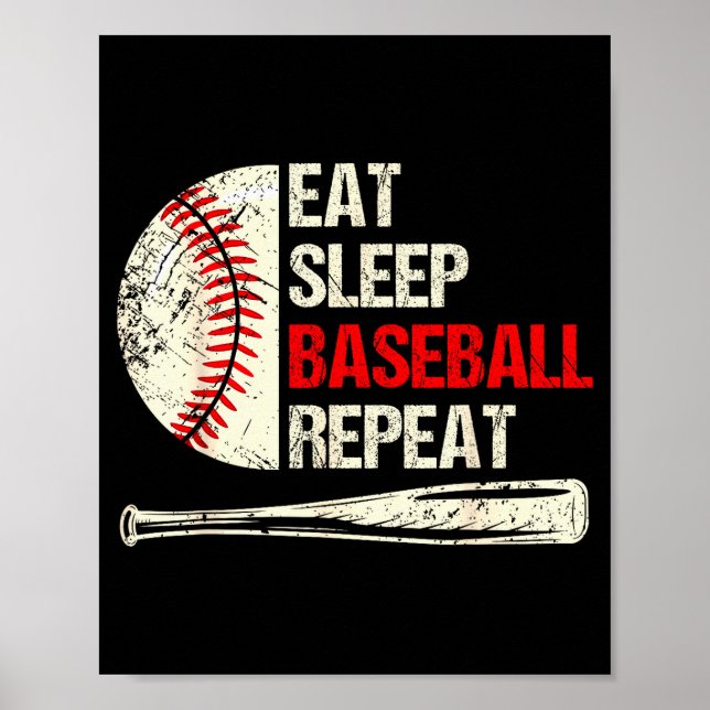 Póster Eat Sleep Baseball Repeat Funny Baseball Player  (Frente)