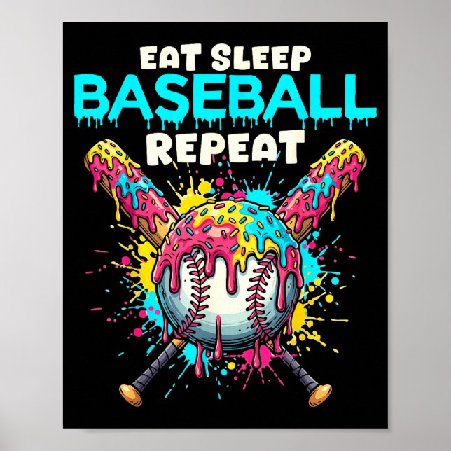 Póster Eat Sleep Baseball Repeat Funny Ice Cream Drip Cro (Frente)