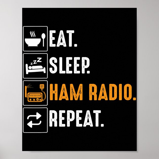 Póster Eat Sleep Ham Radio Repetir Humor HAM Radio (Frente)