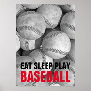 Póster Eat Sleep Play Black & White Baseball Motivational