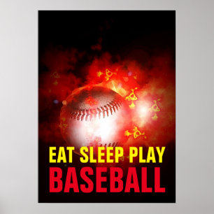 Póster Eat Sleep Play Flaming Baseball Motivational