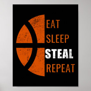 Póster Eat Sleep Steel Repeat Fun Basketball Men Ki