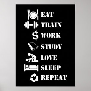 Póster Eat Train Work Study Love Sleep Repeat - Alpha