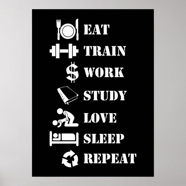 Póster Eat Train Work Study Love Sleep Repeat - Alpha (Frente)