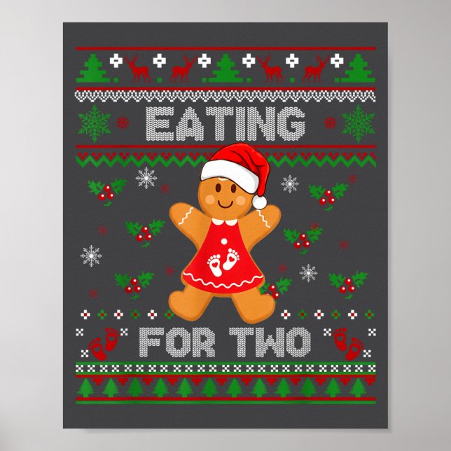 Póster Eating For Two Pregnancy Announcement Ugly Sweater (Frente)