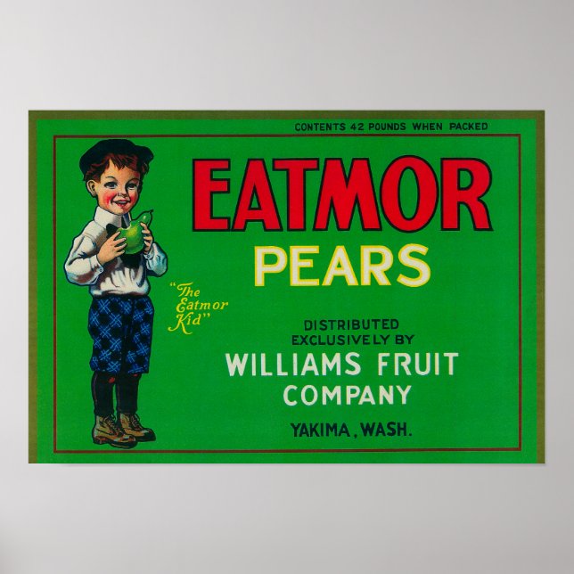 Póster Eatmor Pear Crate LabelYakima, WA (Frente)