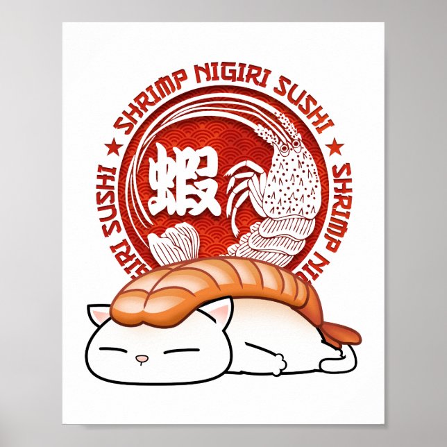 Póster Ebi Shrimp Sushi Cat (Frente)